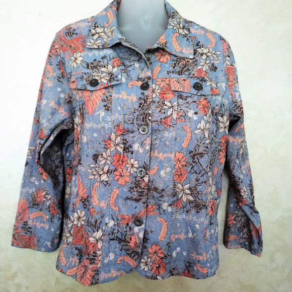 analogy Jackets & Blazers - Floral Denim Jacket by Analogy Like New 2X